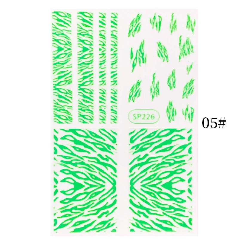 1PC Zebra Serpentine 3D Nail Stickers Fluorescence Green Leopard Prints Sliders Animal Skins Nail Art Decoration For Manicures