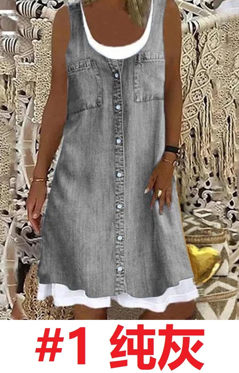 Nigikala Nigikala Women's 2025 Summer New Fashion Imitation Denim Vest Casual Print Sleeveless Top