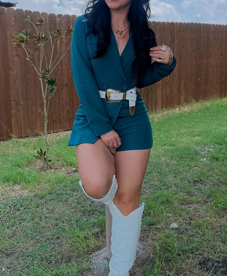 V-Necklace Long Sleeve Blazer Romper