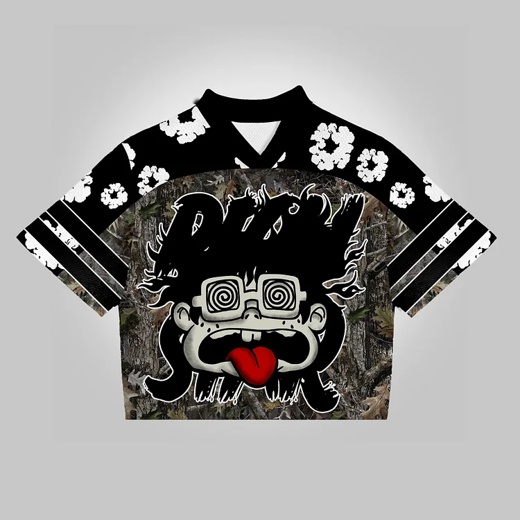 Vintage Big Face With Rich Star Camo Jungle wreath graphics Blokecore Blokette Jerseyfit V-neck T-shirt
