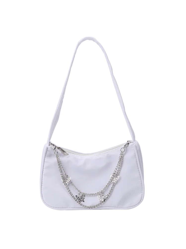 Fashion Women Pure Color Butterfly Chain Underarm Bag Hobos Handbag (White)