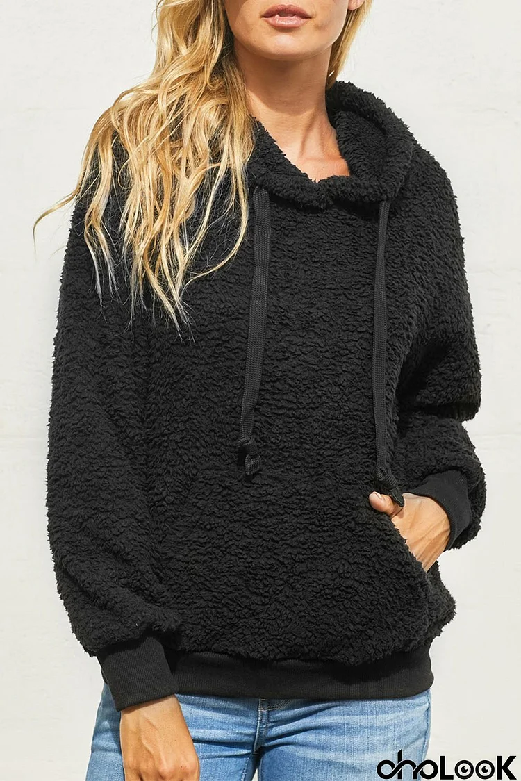 Black Fluffy Sherpa Hoodie