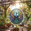 (18.5cm)DIY Acrylic Jigsaw Puzzle Window Hanging with Hanging Chain DIY Stained Glass Decoration Round Window Puzzle Decor for DIY Craft Project (Peacock)