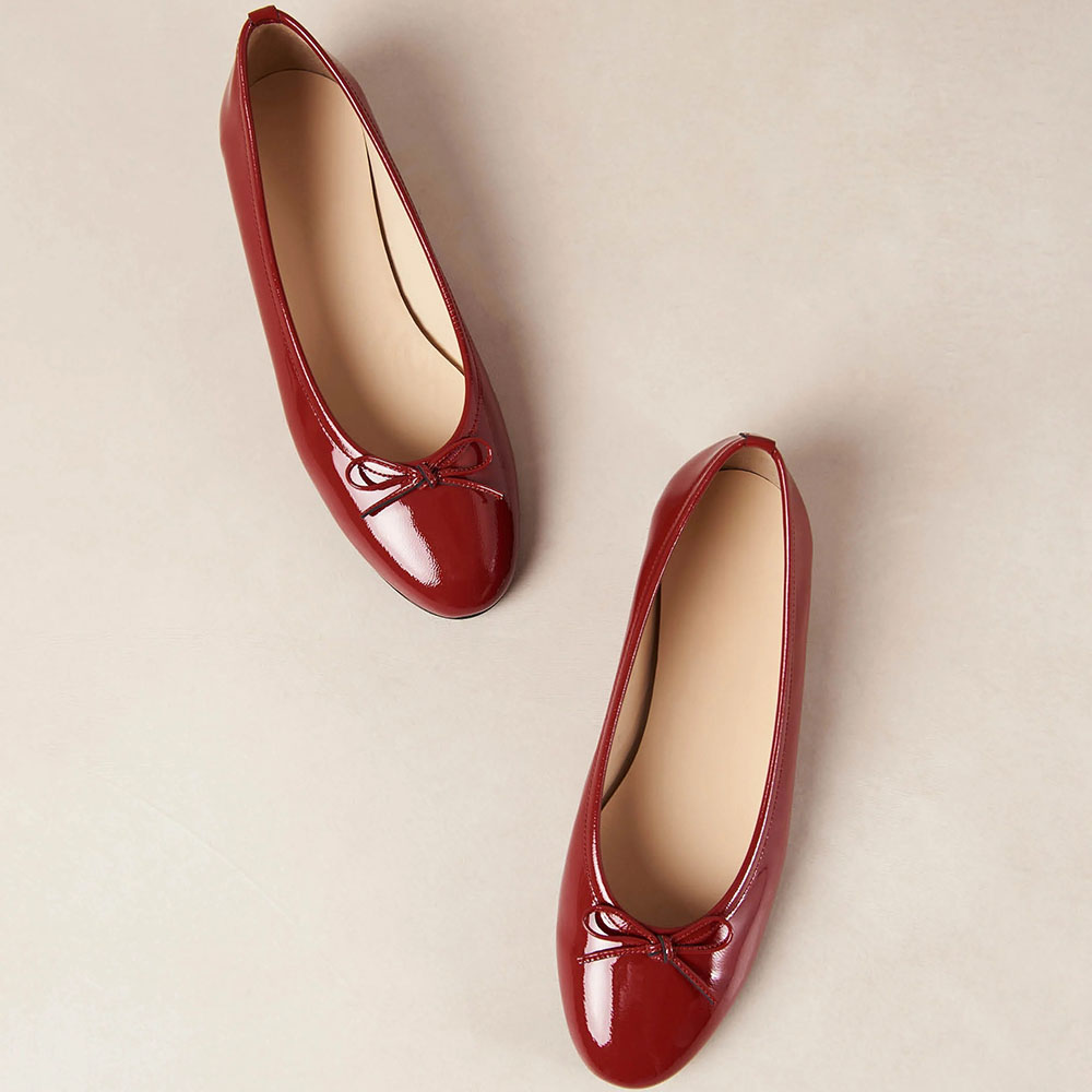 Red Patent Leather Round Toe Flat Women's Comfy Shoes Nicepairs