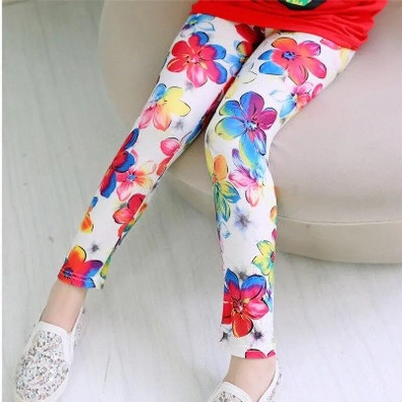 Girls Pencil Pants Spring Autumn Kids Leggings Children Flower Printed Skinny Pants 1-11 Years Girl Cotton Trousers