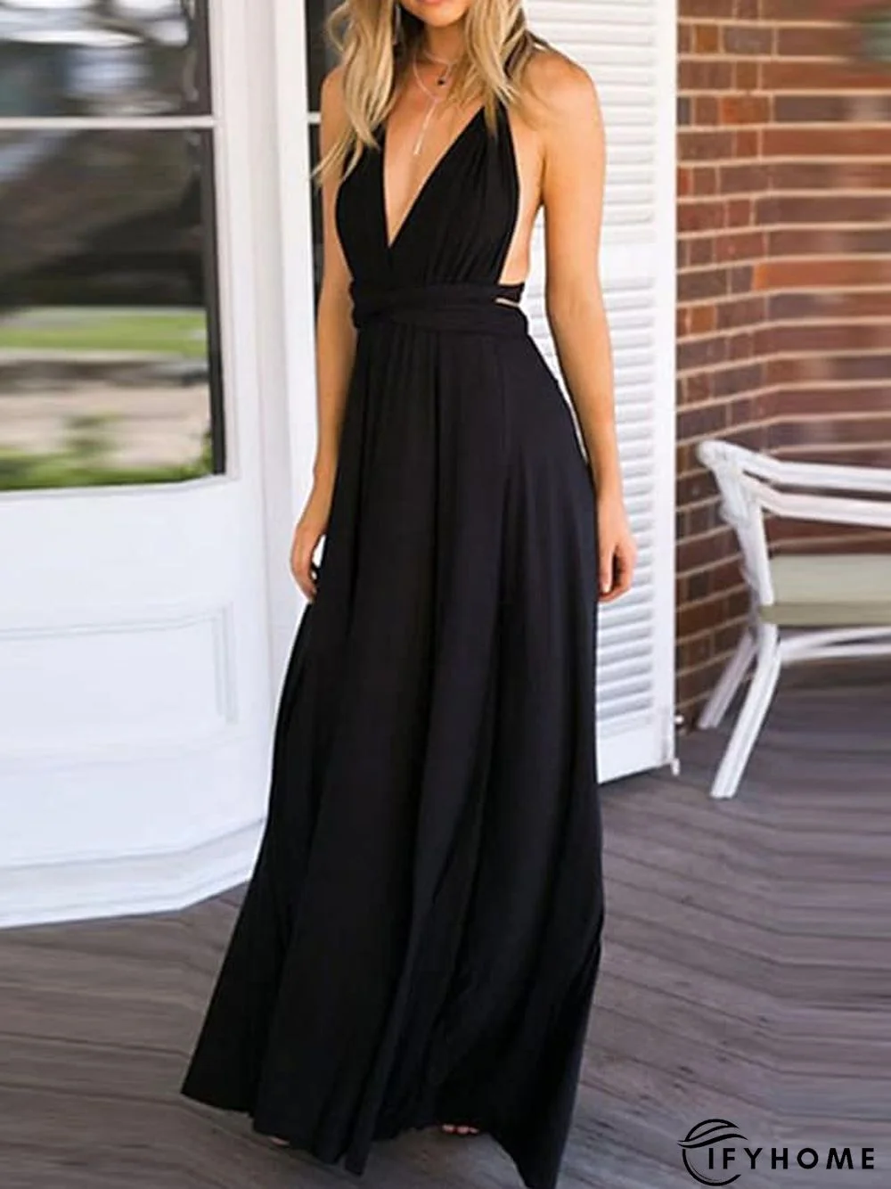 Women‘s Prom Party Dress Swing Dress Long Dress Maxi Dress Green Black Blue Sleeveless Pure Color Backless Spring Summer V Neck Party S M L XL | IFYHOME