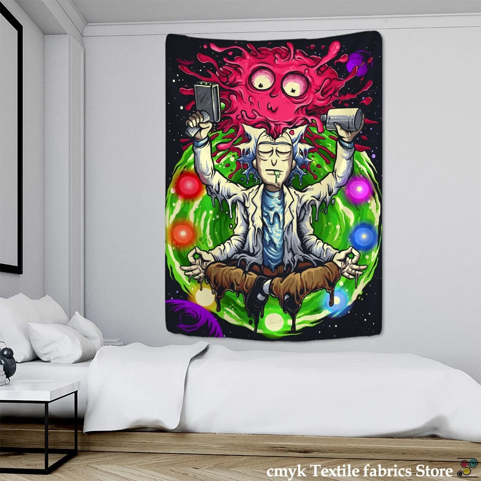 Psychedelic Meditator Tapestry Wall Hanging Cartoon Witchcraft Bohemian Style Mandala Kawaii Room Home Decor