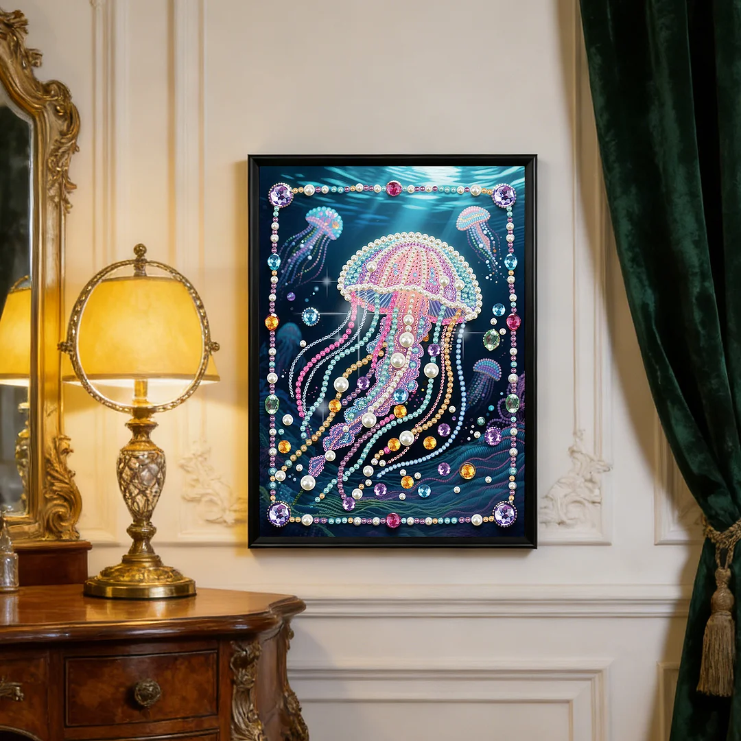 Pink Jellyfish DIY Partial Diamond Pearl Painting Art Kits 30x40cm Special Shape Pearl Gem Paintings Picture Arts Craft for Adults Beginners Home Wall Decor