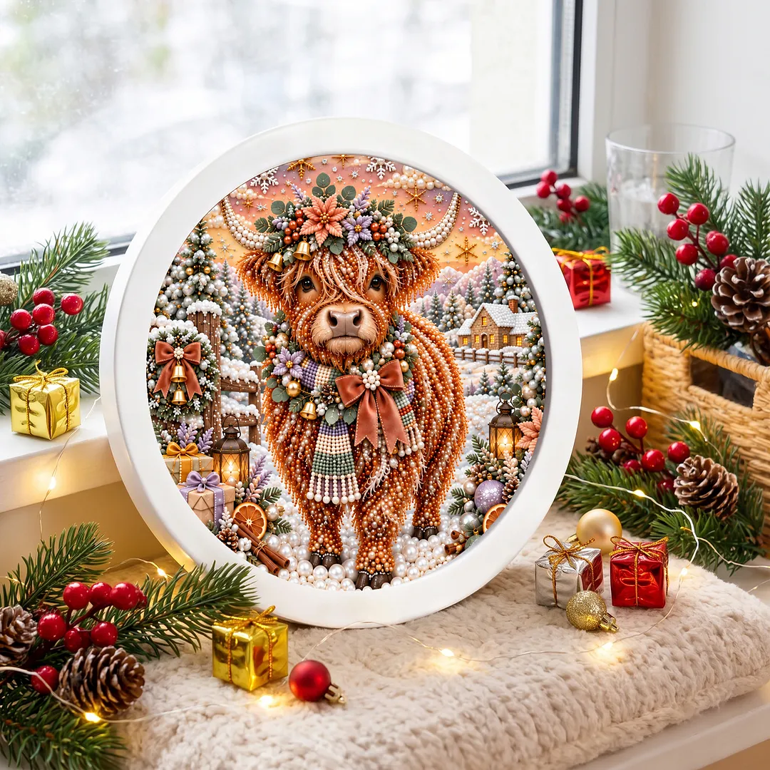 Framed 5D Diamond Painting Kit Scotland Celtic Yak Christmas Round