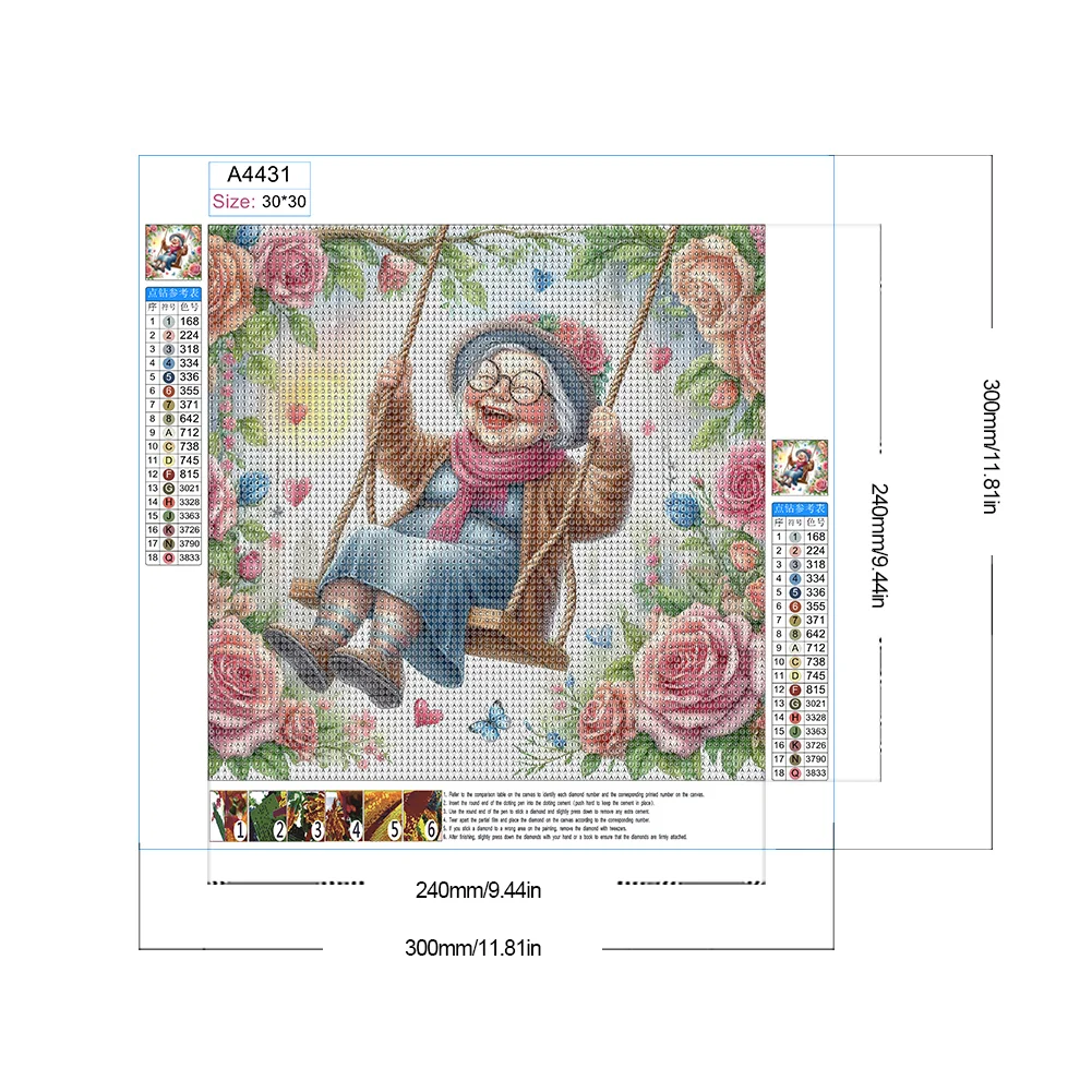 Diamond Painting - Full Round Drill - Swing Old Lady(Canvas|30*30cm)