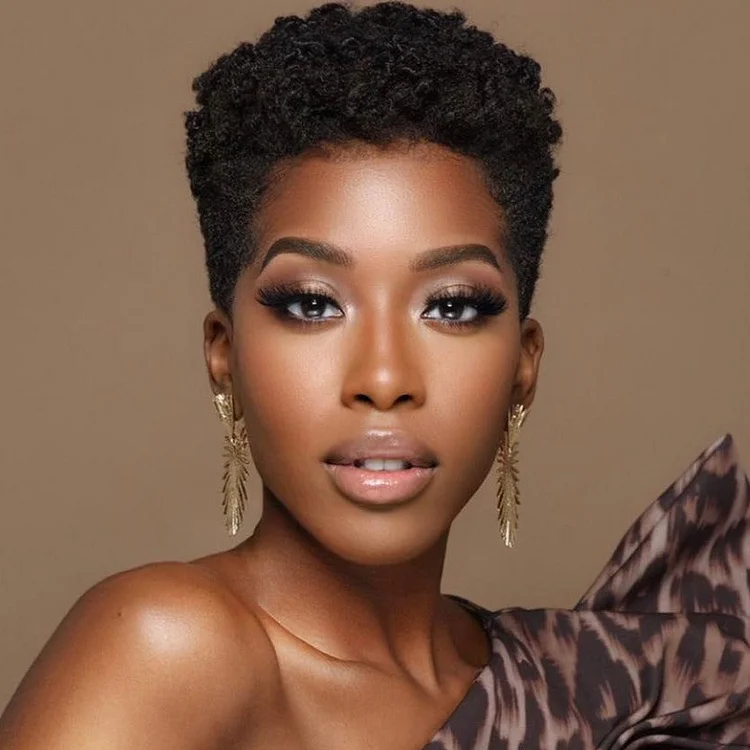 -New Small Curly Wig Ladies Short Curly Hair Black