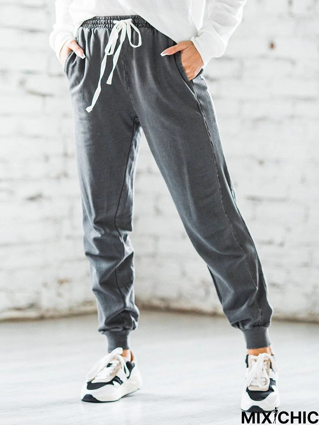 Plain Loose Casual Drawstring Pants