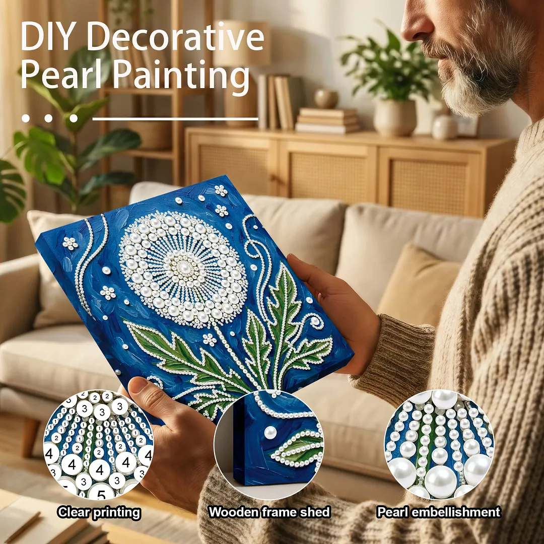 Dandelion DIY Pearl Painting Kit with Frame 25x25cm Pearl Gem Paintings Picture Arts Craft for Adults Beginners Gift Home Wall Decor