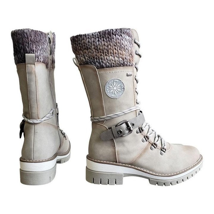 Ladies Buckle Lace Knit Boots