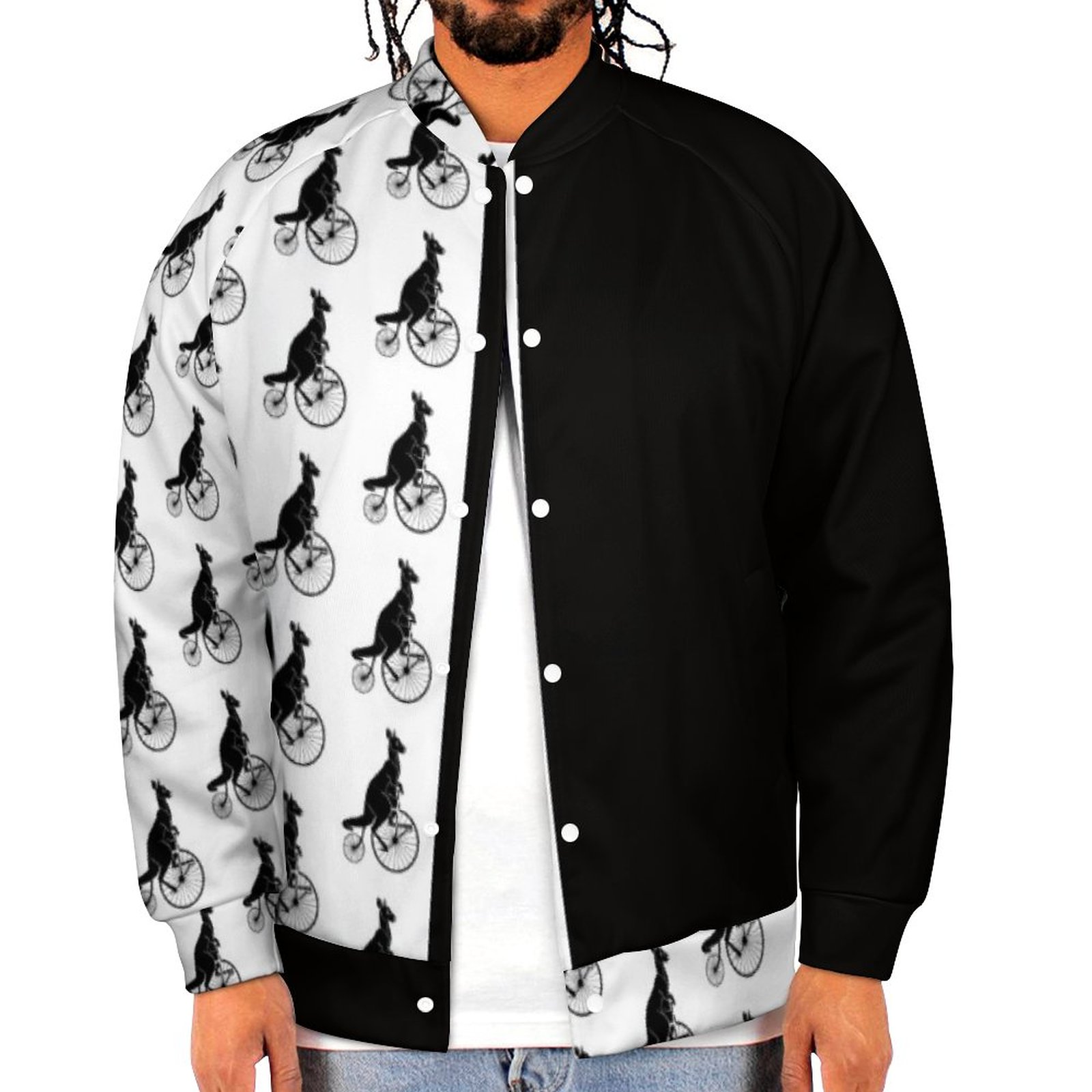 Kangaroo Riding A Penny Farthing Bike Sweatshirt Jacket Mens Casual Lightweight Button Up Bomber Jacket Outwear 2XS-6XL