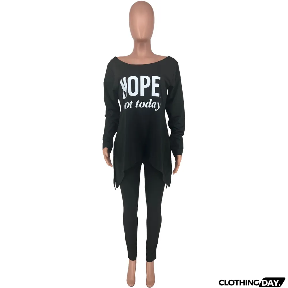 Plus Size Letter Print Long Sleeve Two Piece Pants Set