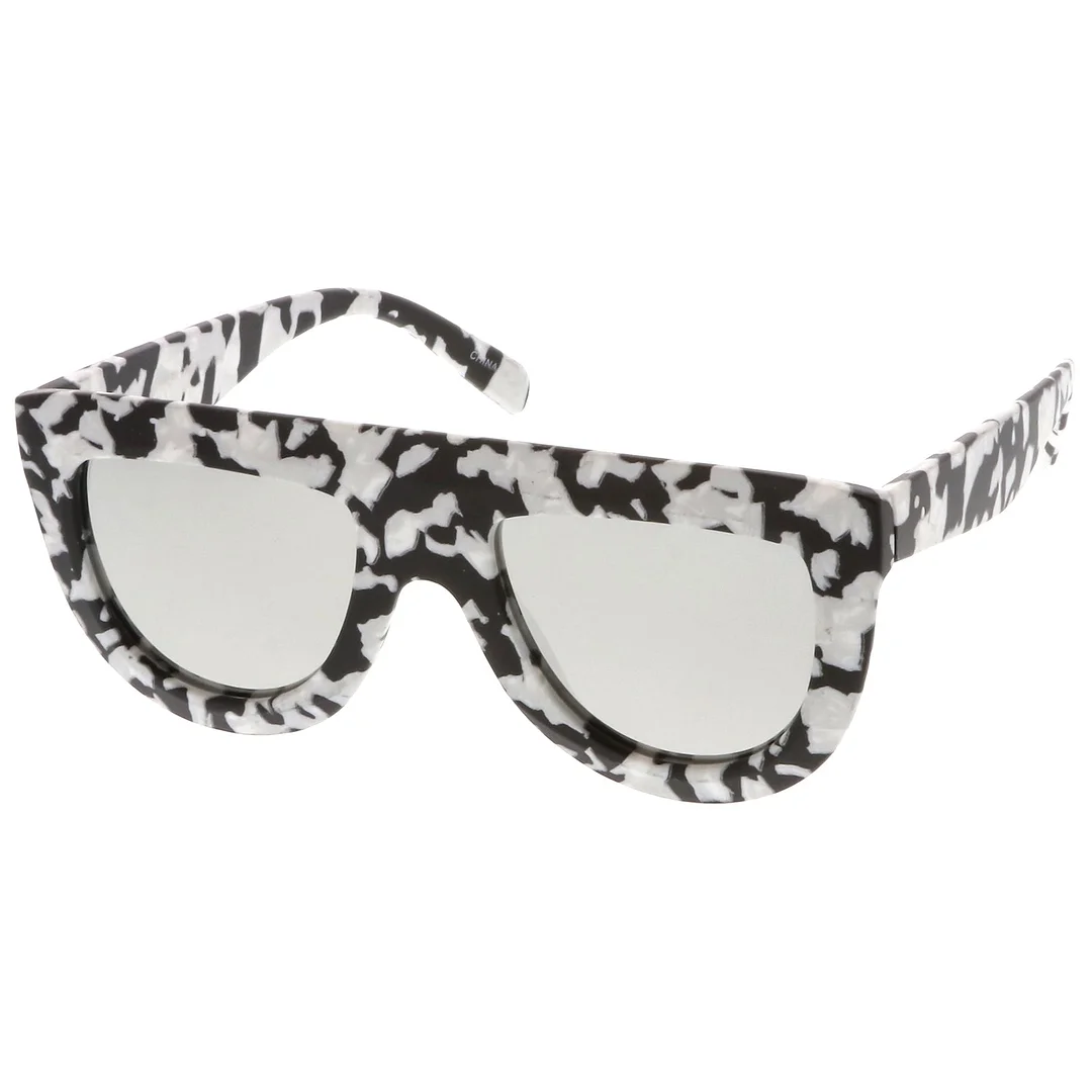 Oversize Chunky Matte Marble Print Wide Arms Flat Lens Flat Top glasses 51mm