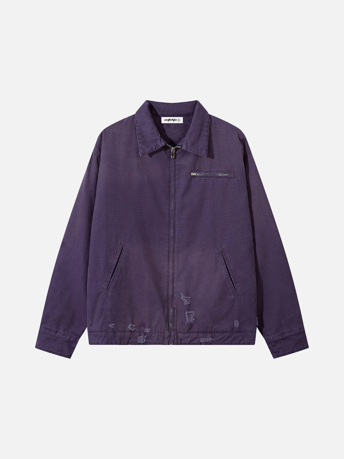 Purple Act Chic Washed Distressed Ripped Detroit Jacket Front