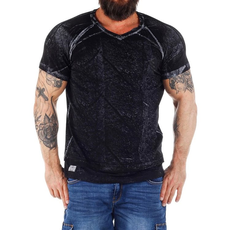Men'S Plus Size Washed Texture Shirt T-Shirt