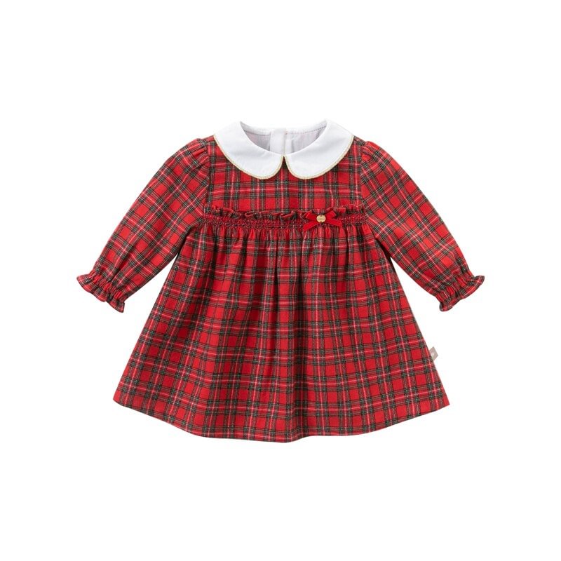 DB14876 dave bella autumn baby girl's cute bow ruched plaid print dress children fashion party dress kids infant lolita clothes