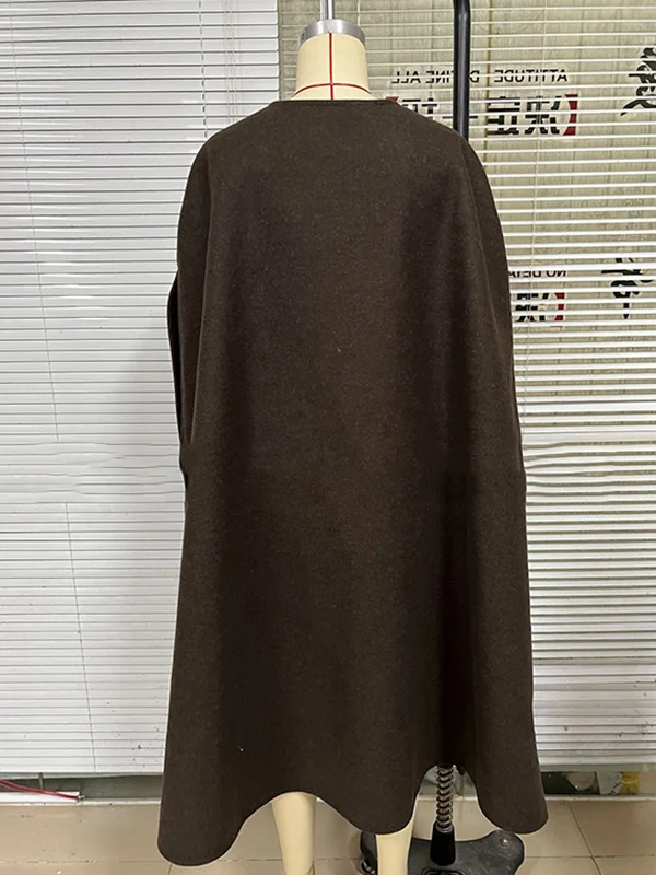 Simple Sleeveless Solid Color Round-Neck Cape Outerwear