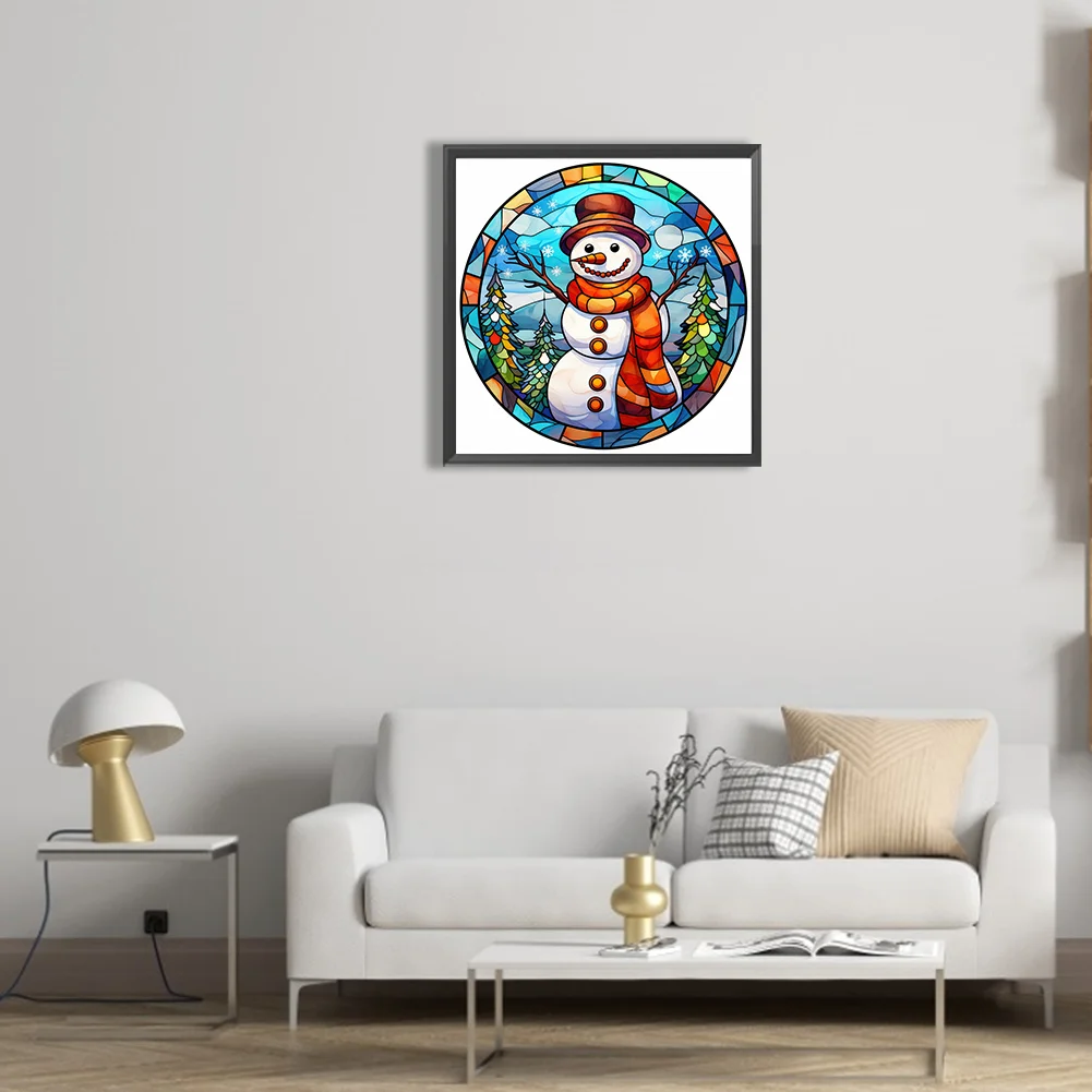 Diamond Painting - Full Round Drill - Stained Glass Snowman(Canvas|30*30cm)