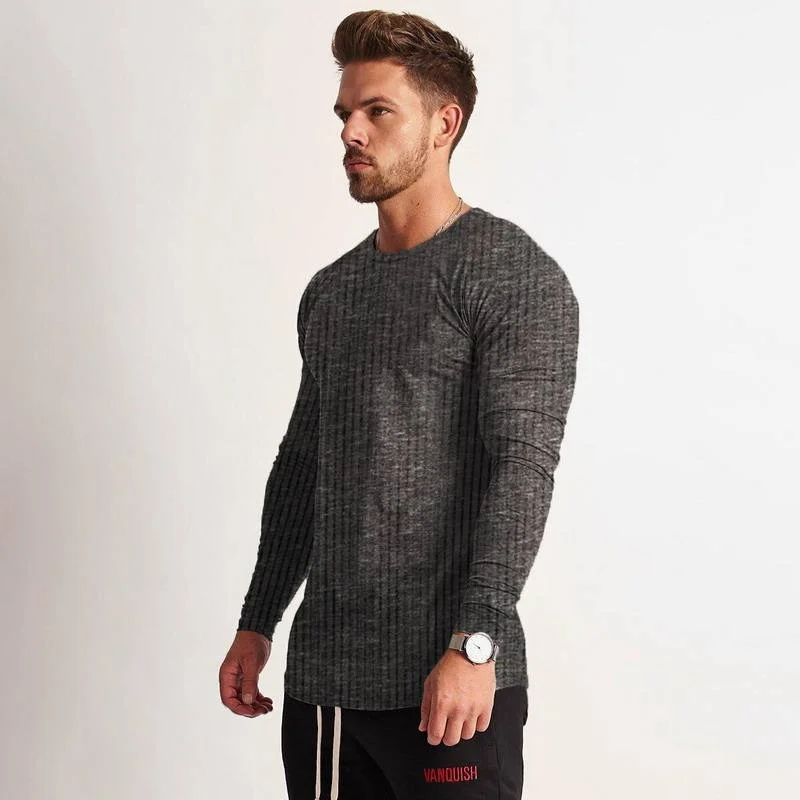 Wholesale Fitness Long Sleeved Outdoor Running Workout Clothes Casual O Neck Tshirt For Men