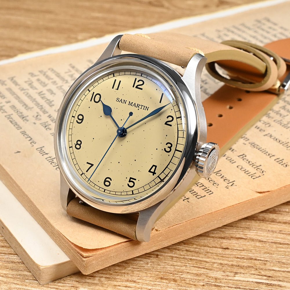San Martin Freckles Dial 38.5mm Vintage Pilot Watch SN0105 VideoSan Martin Watch San Martin Watch Authorized StoreSan Martin Watches
