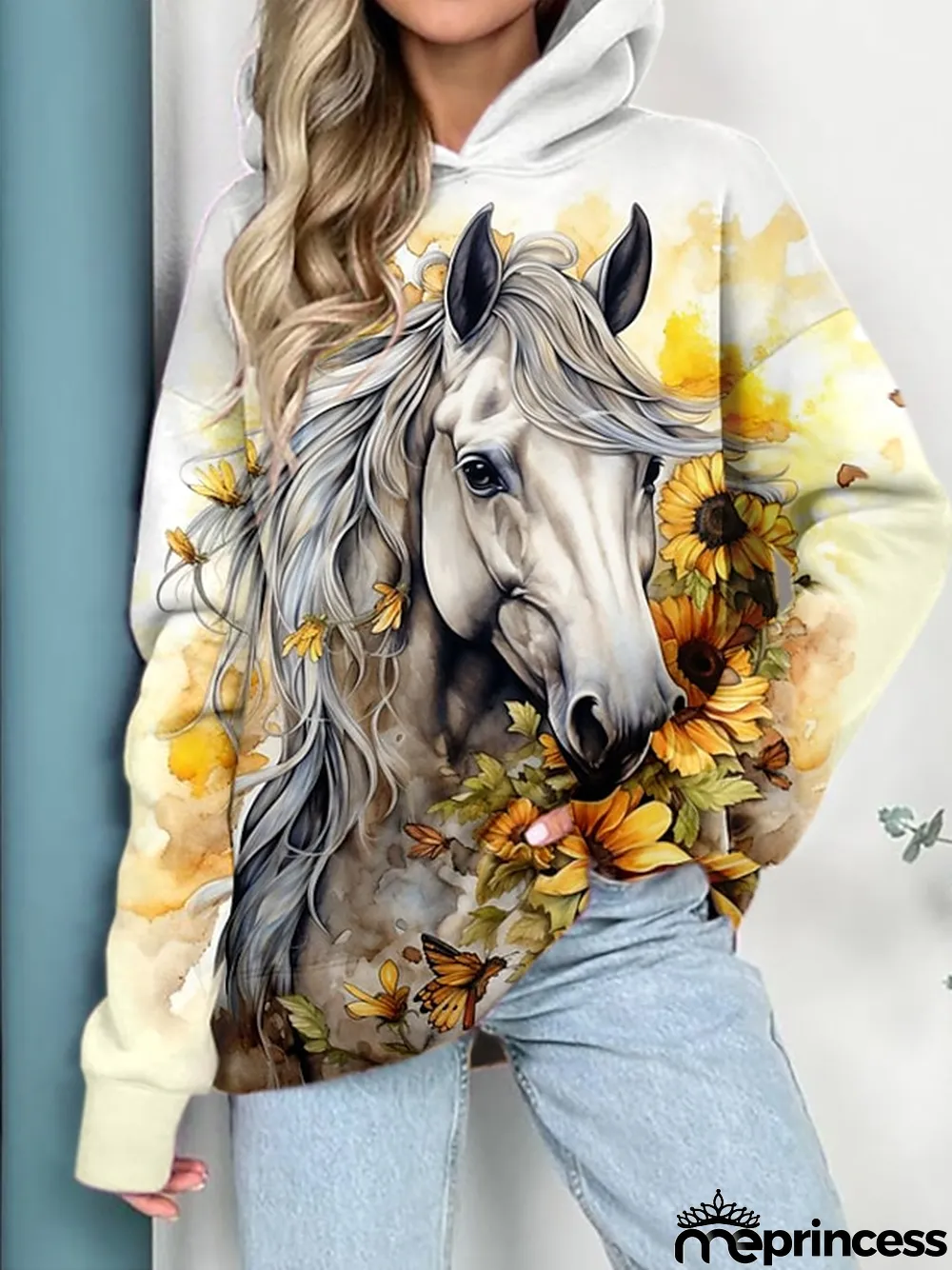 Women's Hoodie Sweatshirt Pullover Animal Casual Sports Print Yellow Blue Green Sportswear Funny Hooded Long Sleeve Top Micro-elastic Fall & Winter