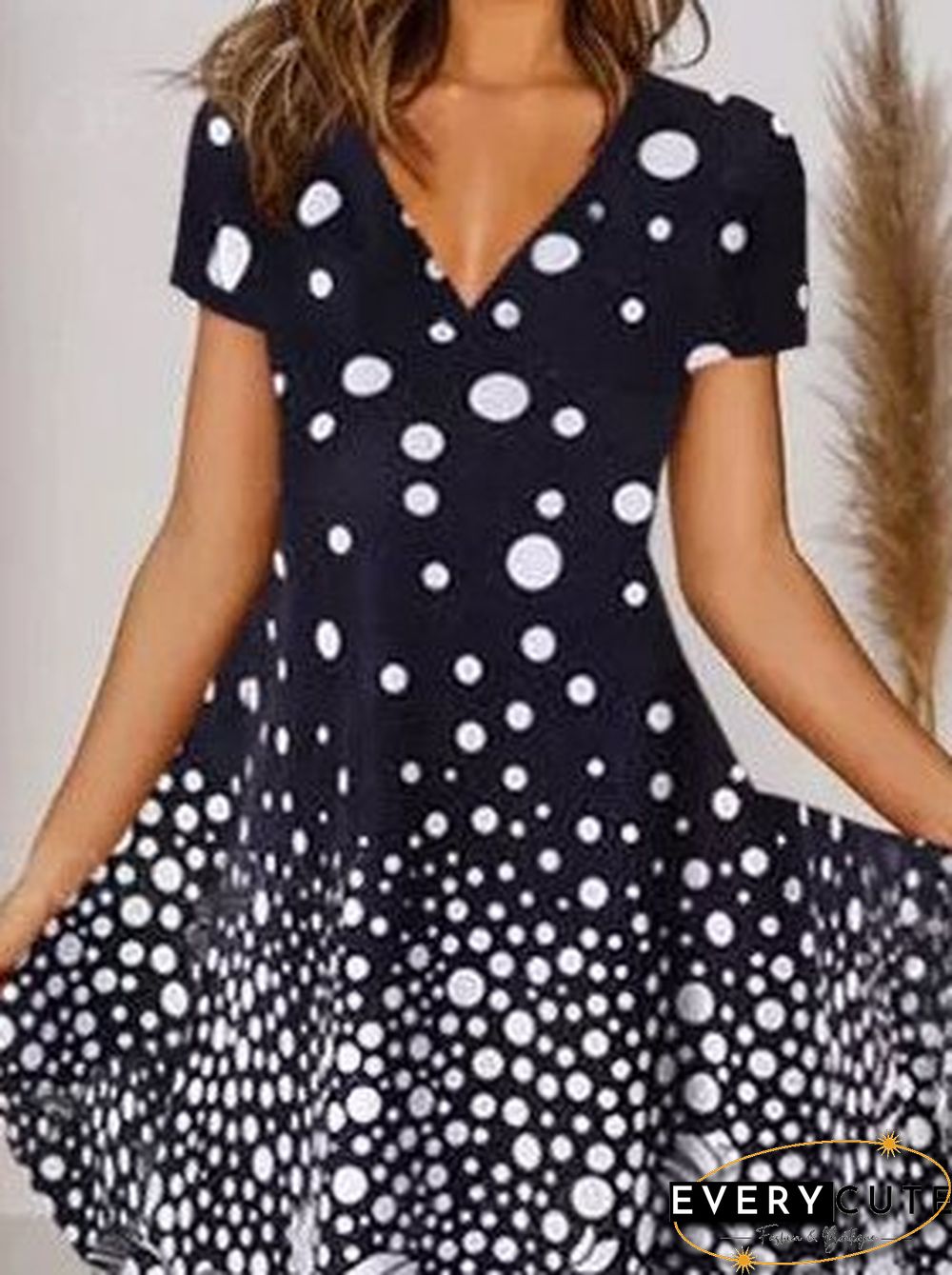 V Neck Short Sleeve A-Line Holiday Knitting Dress