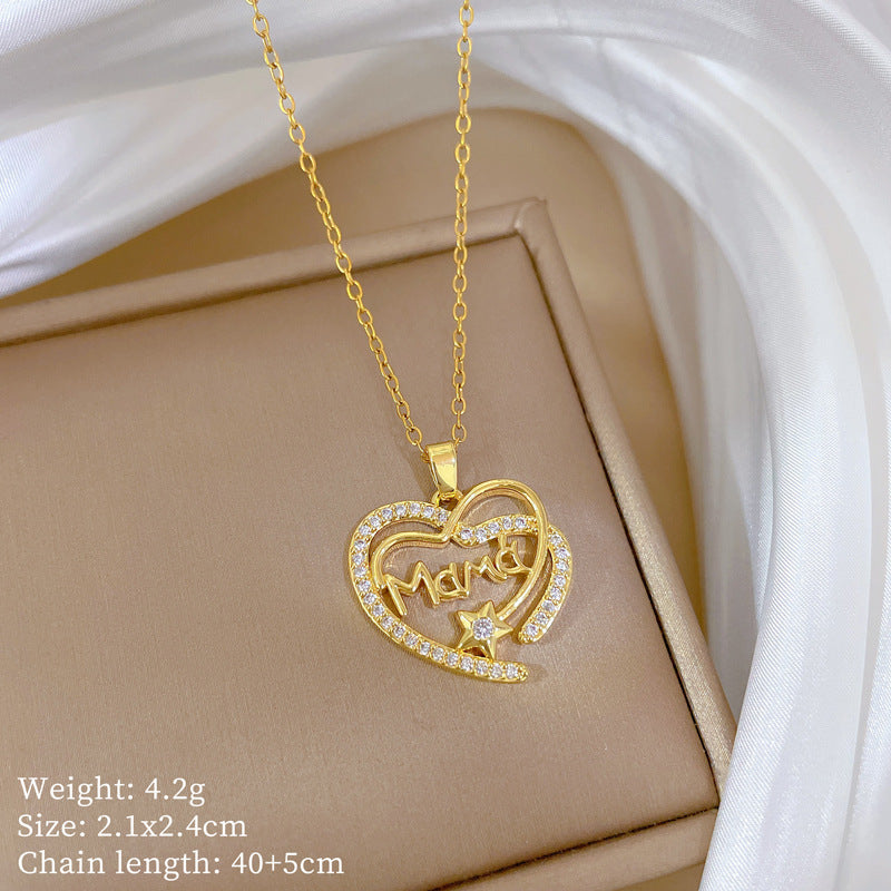 Copper Micro-Inlaid Heart Fashion Gorgeous Full Diamond Necklace Women’S Versatile Clavicle Chain Titanium Steel