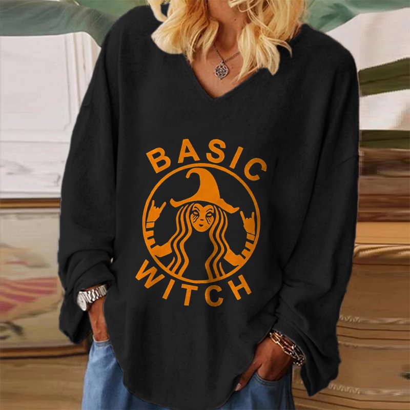 Basic Witch Printed Halloween Loose T-shirt