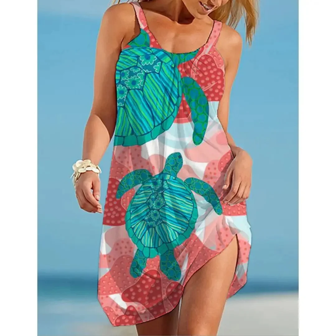 Women's Turtle Print Strap Beach Summer Dress