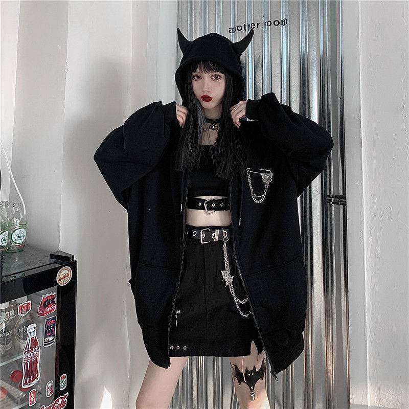 Goth Punk Little Monster Black Hooded Sweater Jacket / TECHWEAR CLUB / Techwear