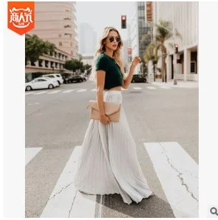 Brownm Brownm 2024 New Large-Size High-Waisted Half-Dress Women's Large Swing Skirt Wrinkles Long Skirt