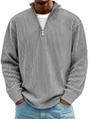 Men's Simple Casual Ribbed Stand Collar Zipper Long Sleeve T-shirt