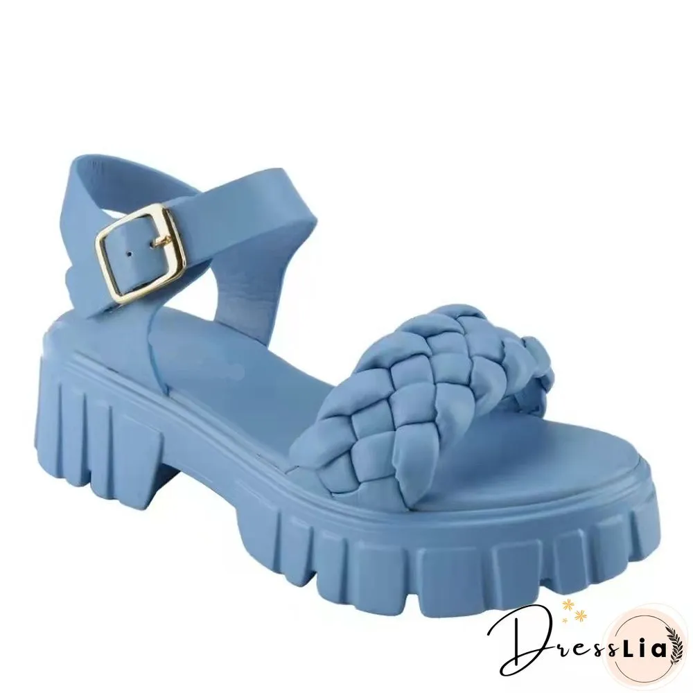 Elegant Women Leather Sandals New Summer Diamond Lattice Sandals Casual Velcro Flat Bottom Platform Sandals Women