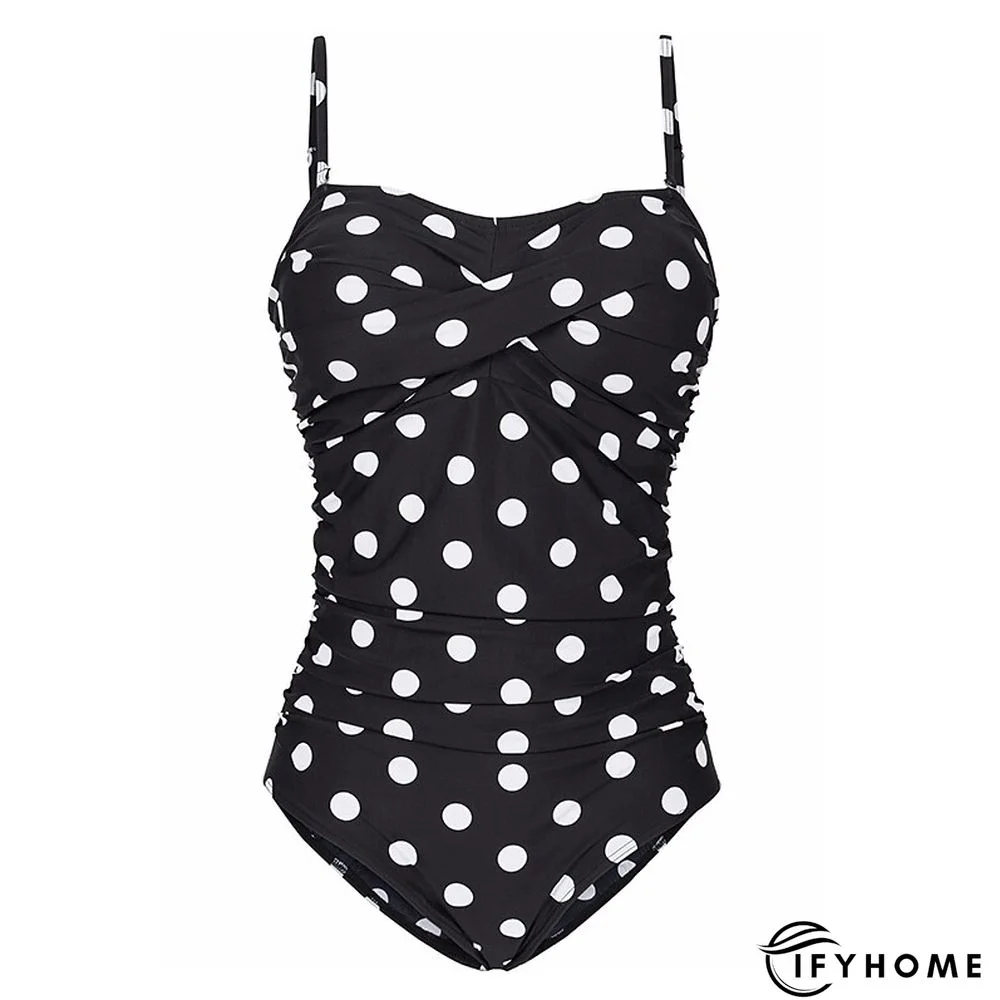 Women's One Piece Swimsuit Shirred Bodysuit Bathing Suit Solid Colored Swimwear Black and White Green Breathable Quick Dry Lightweight Swimming Surfing Beach Summer Plus Size / Dot | IFYHOME