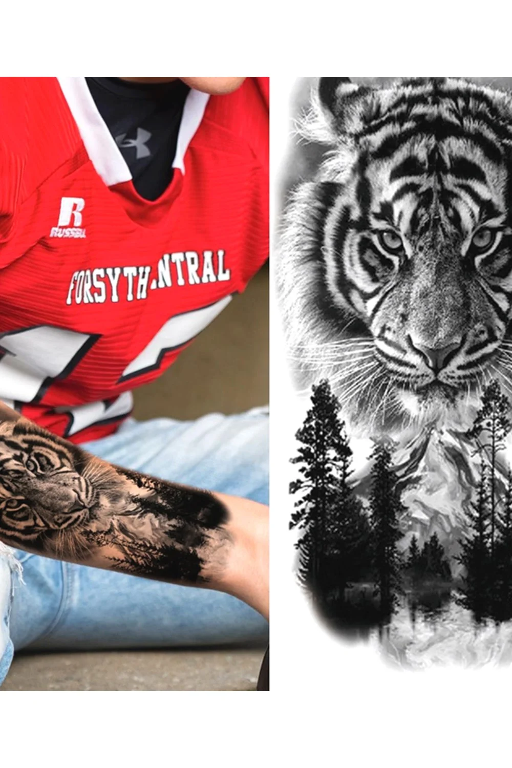  Forest Tattoo Sticker For Men Women Children Tiger Wolf Death Skull Temporary Tattoo Fake Henna Skeleton King Animal Tatoo 921-1