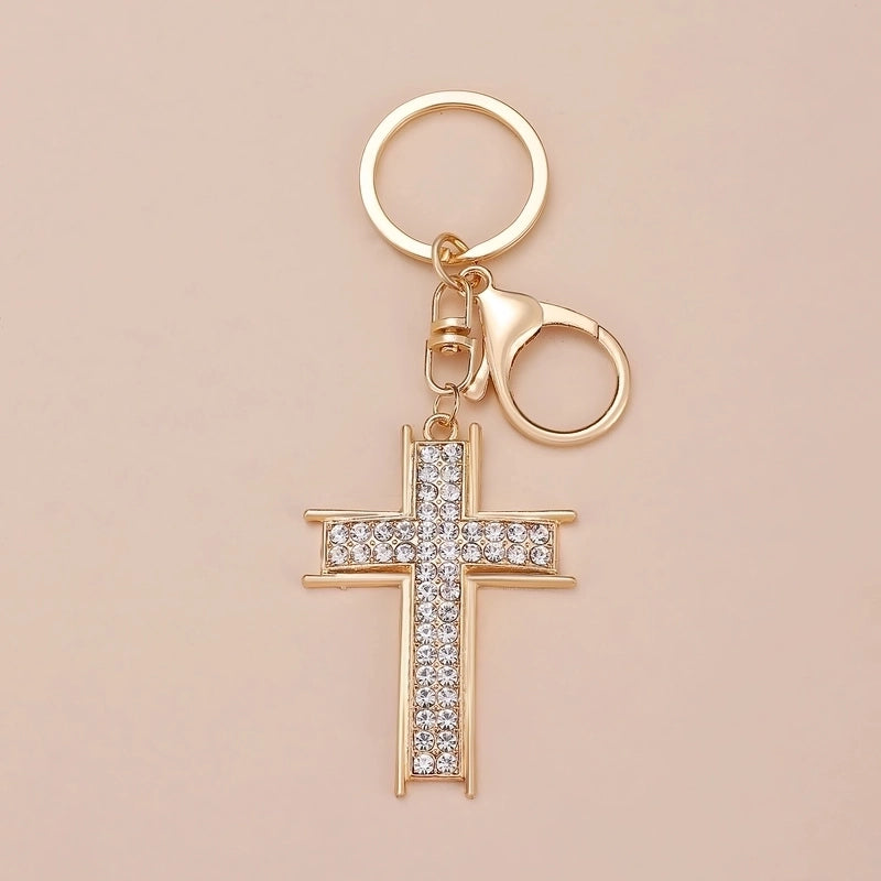 Minimalist Cross Alloy Inlay Rhinestones Women’s Keychain