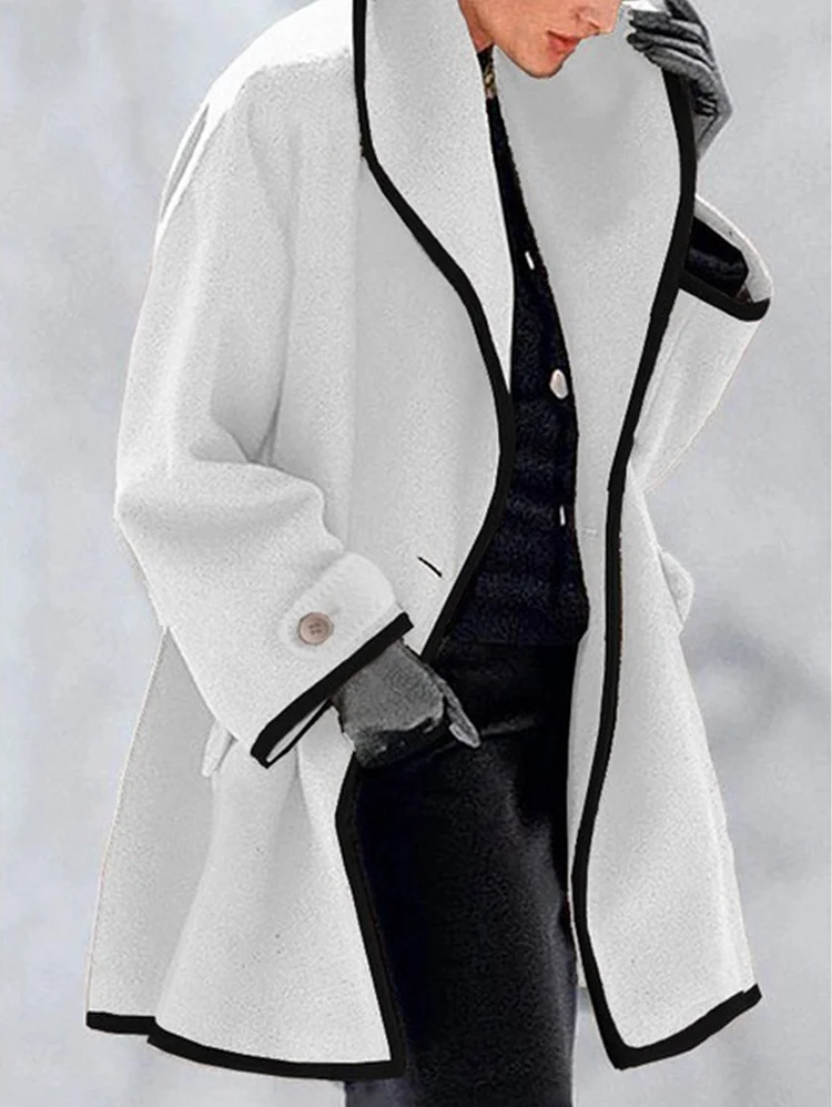 Daily Contrast Binding Single Breasted Long Sleeve Hooded Coat