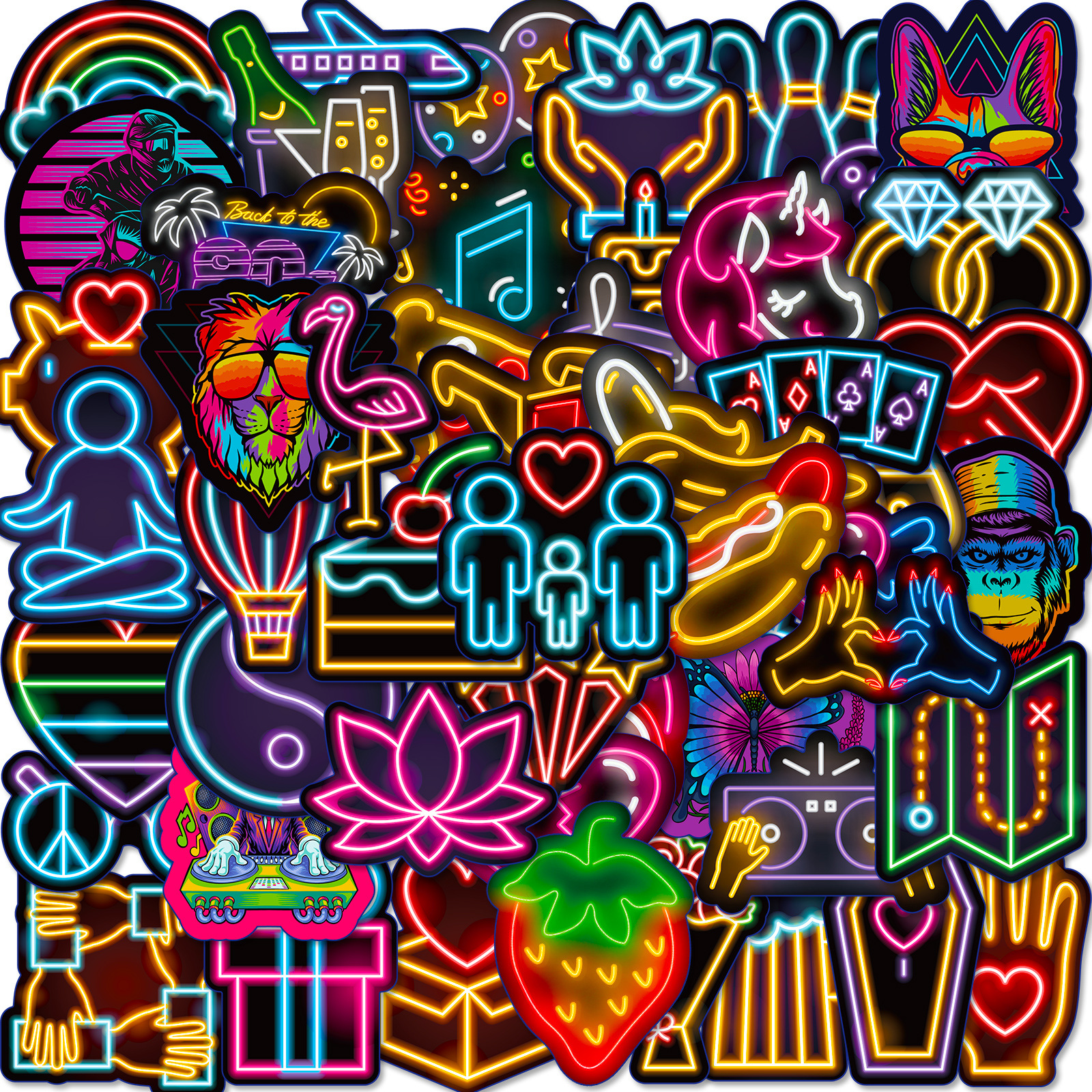 50-Pack Neon Aesthetic Stickers - Trendy Cartoon Decals for Cars,  Laptops & Luggage