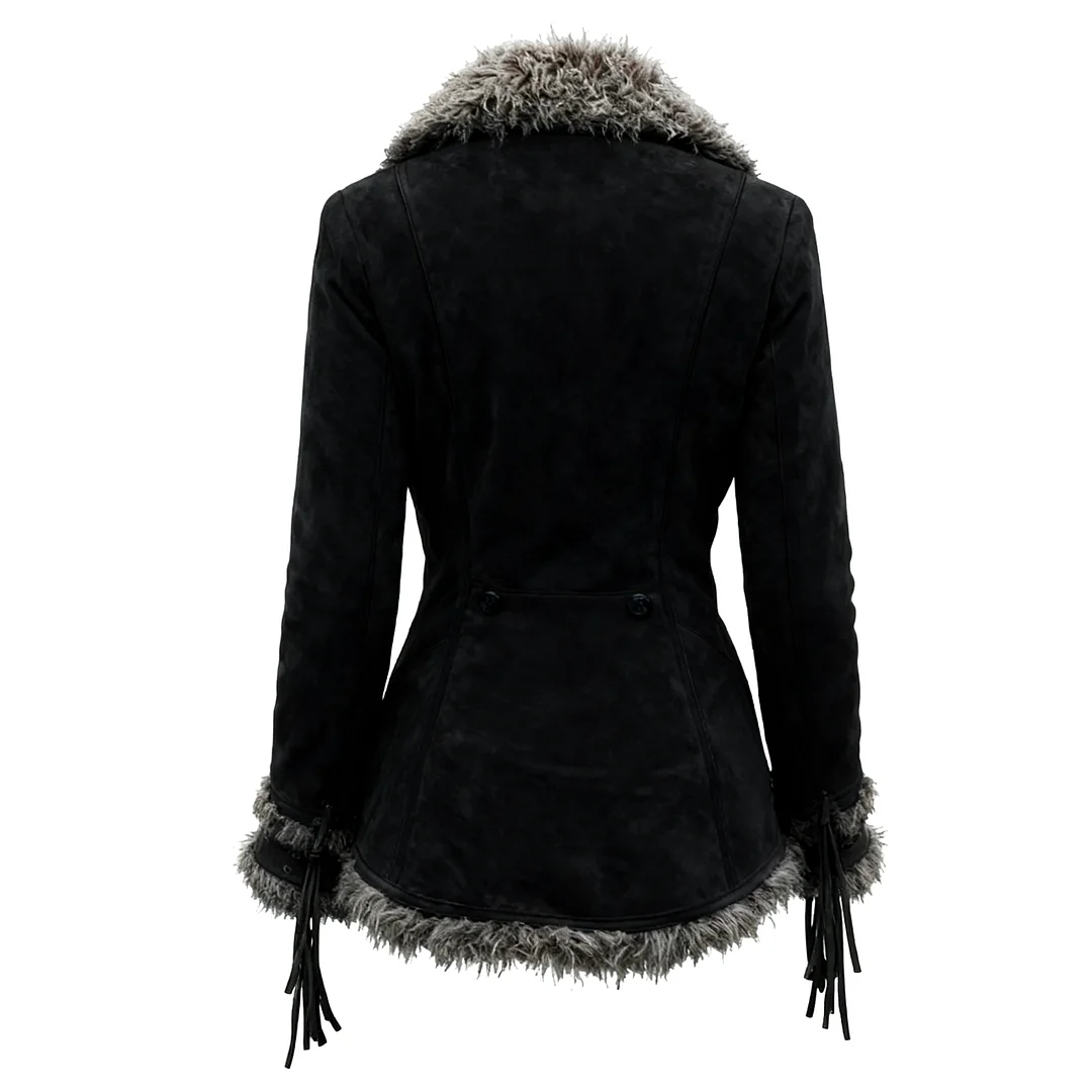 Women's Vintage Suede Coat Fur Collar Lapel Coat Beggar Style Coat