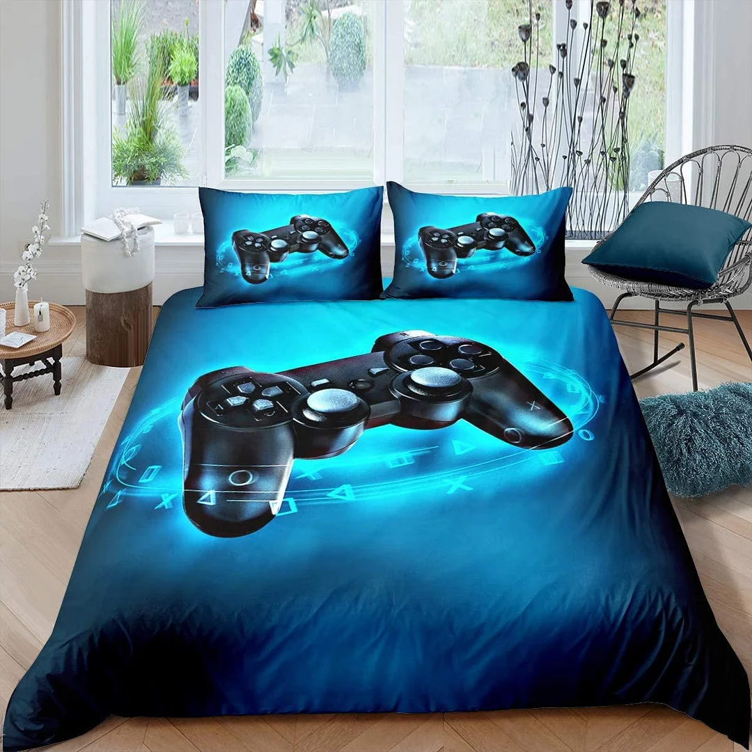 Gamepad Bedding Set for Boys Gamer Comforter Cover  Game Duvet Cover，Bule Deep Sea Game Set - vzzhome