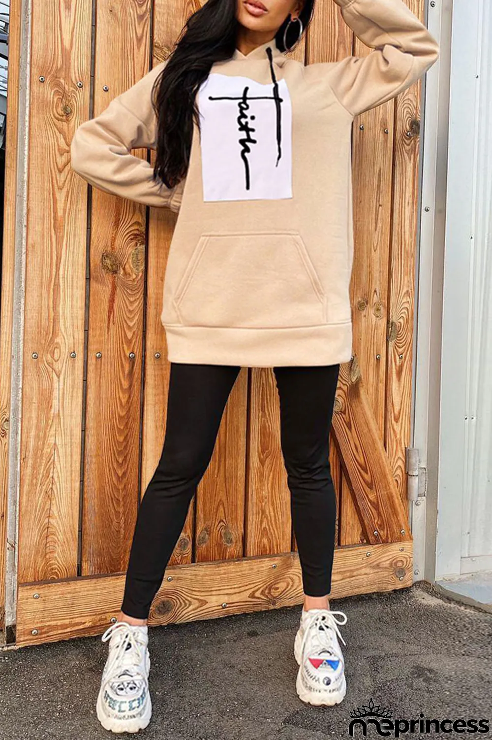 Pink Fashion Casual Print Patchwork Hooded Collar Tops