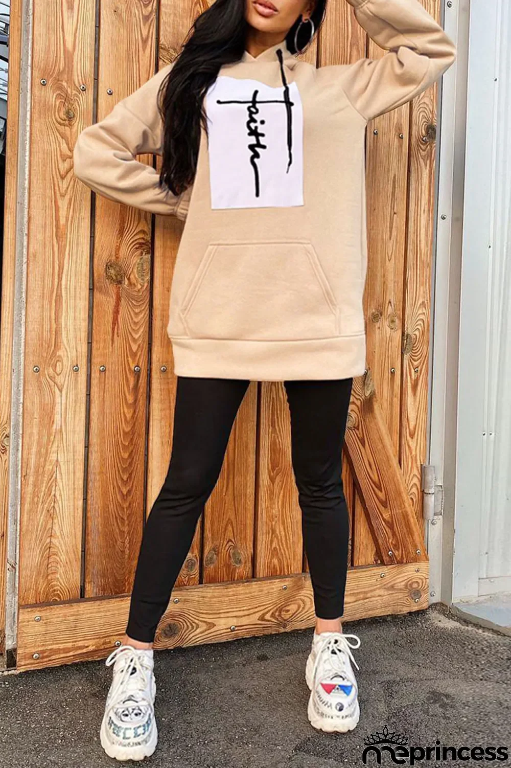 Pink Fashion Casual Print Patchwork Hooded Collar Tops