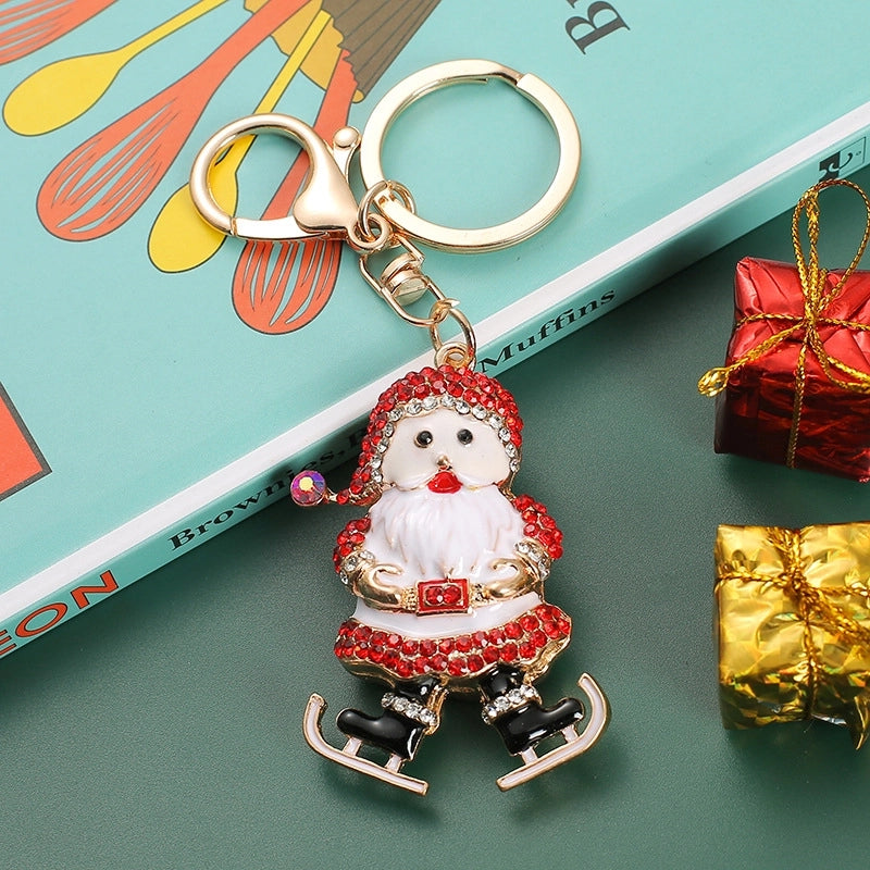 Fashion Santa Claus Bell Metal Inlay Rhinestones Unisex Bag Pendant Keychain 1 Piece