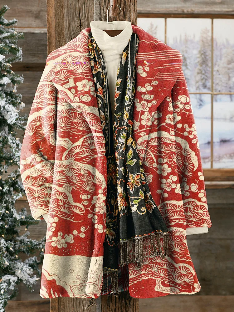 Women's Japanese Plum Blossom Print Comfortable Plush Jacket