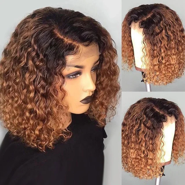 Jewtribute Hair®|Natural Color Lace Front Wig Lace Brazilian Hair Short Curly Bob Wig 