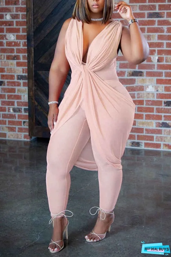 Fashion Elegant V Neck Sleeveless Curves Jumpsuit